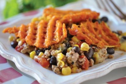 Southwestern Beef Casserole With Sweet Potato Waffle Fries Topping Recipe Image